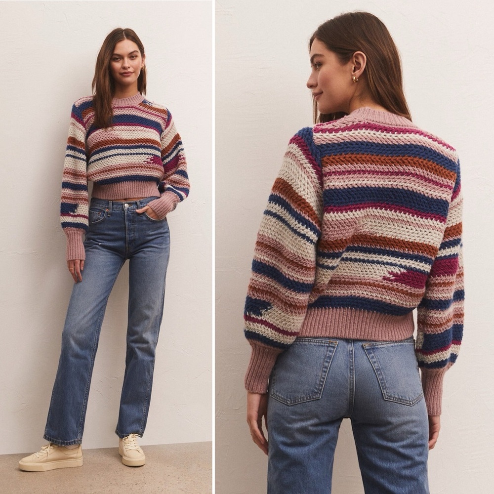 Z SUPPLY Ashville Striped Balloon Sleeve Striped Sweater Size Small - Picture 2 of 15